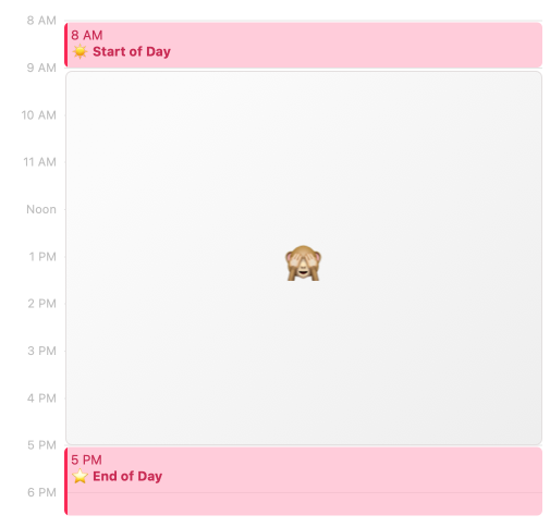 Calendar screenshot with start and end of day blocked off.
